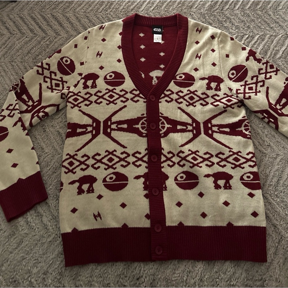 Star Wars Size Large Sweatshirt Button Up Sweat Shirt Christmas Ugly Sweater